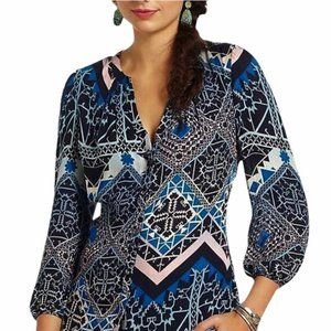 Anthropologie Leifsdottir 100% Silk Blue Patterned Blouse Size 2